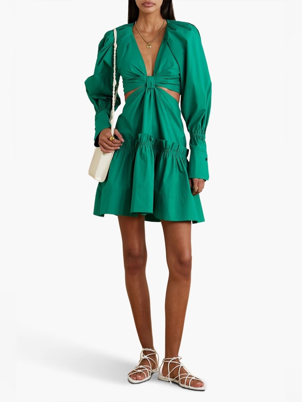 ALC Alexa Viridian Green Cutout Ruffled Poplin Cotton Mini Dress